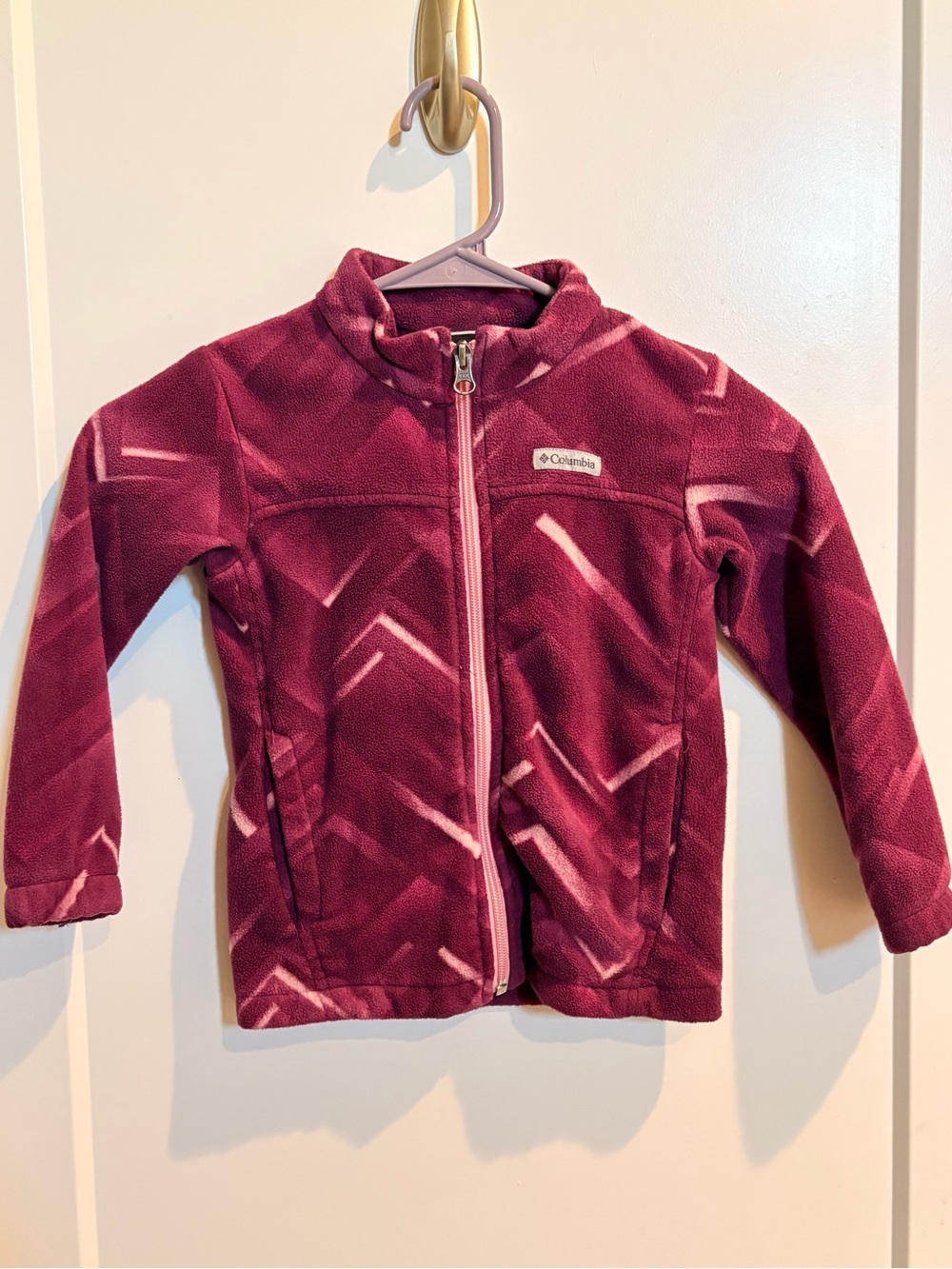 Columbia Girls' Burgundy Geometric Fleece Jacket